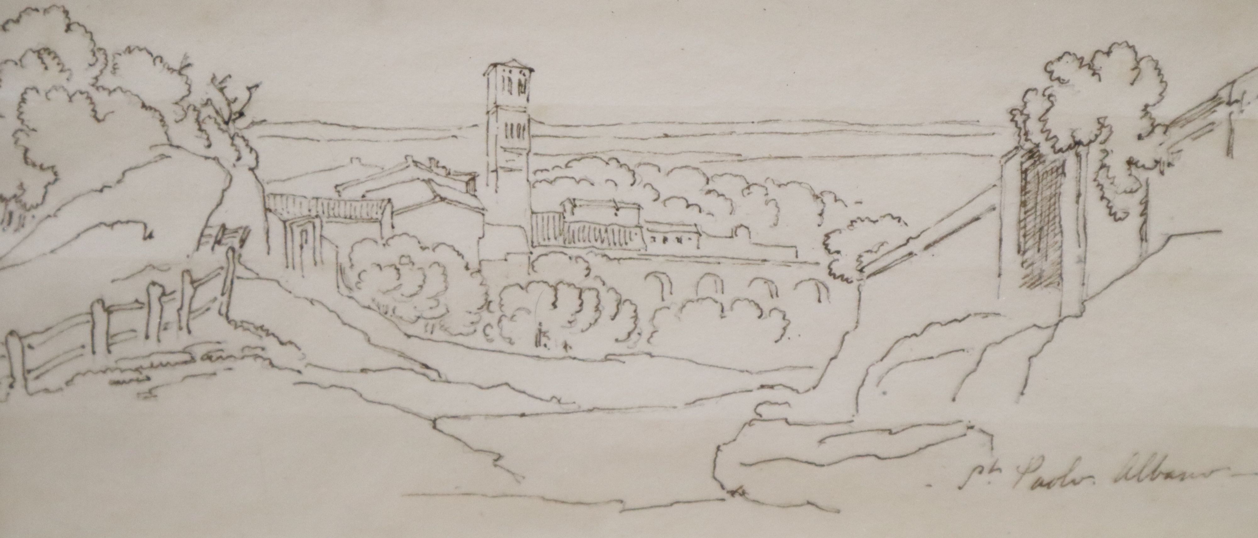 19th century English School, four pen and ink drawings, Studies of Italian towns, largest 12 x 18cm